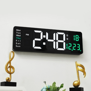 16 Inches Large LED Digital Wall Clock Wall Mounted Remote Control Temperature Date Week Display Timer Dual Alarm Clock