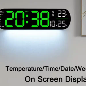 Remote Control Oval Digital Wall Clock Large LED Screen Temperature Humidity Display